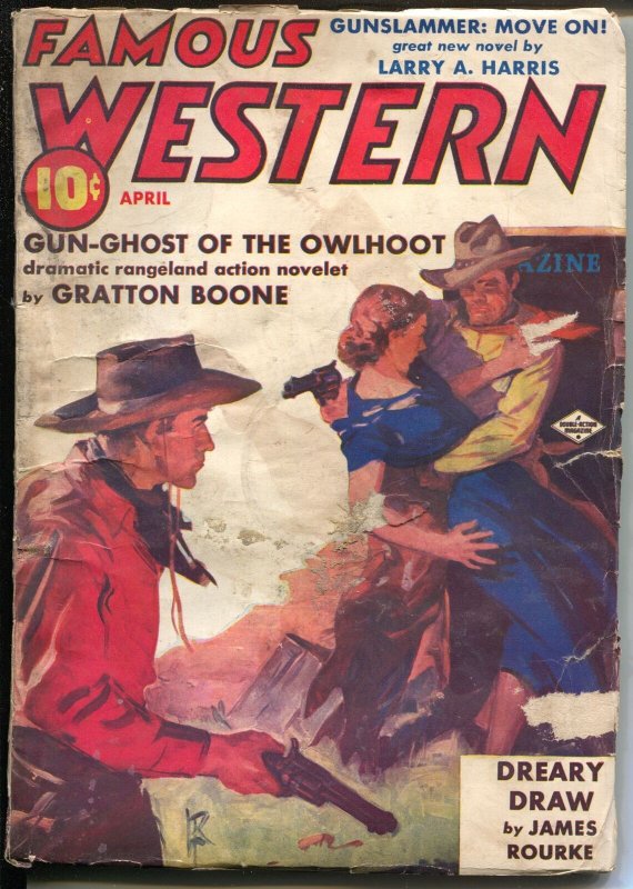 Pulp: Famous Western 4/1939-Double Action-Arizona Smith-violent Western Pulp..., raw, ungraded comic book — front cover