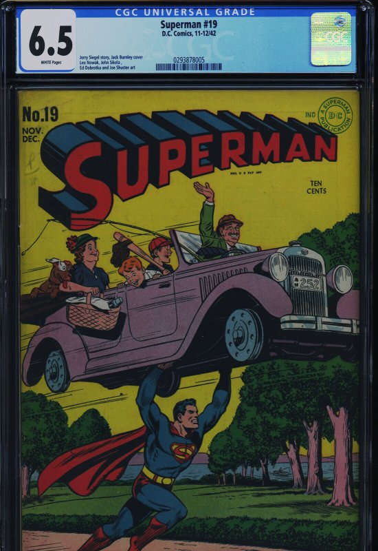 Superman #19 (DC Comics), CGC 6.5 graded comic book, Universal Blue label — front cover in its holder