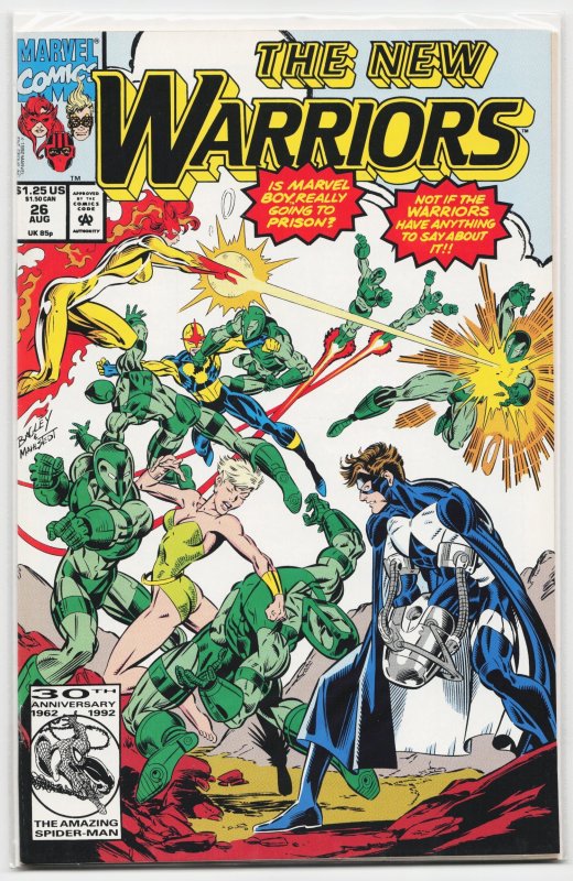 The New Warriors #26 (Marvel Comics, 1992), raw, ungraded comic book — front cover