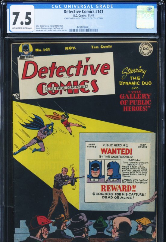 Detective Comics #141 (DC Comics), CGC 7.5 graded comic book, Universal Blue label — front cover in its holder