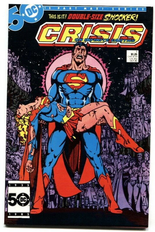 Crisis on Infinite Earth #7 (DC Comics, 1985), raw comic book in VF/NM condition — front cover
