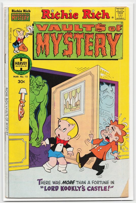 Richie Rich Vaults of Mystery #15 (Harvey Comics, 1977), raw, ungraded comic book — front cover