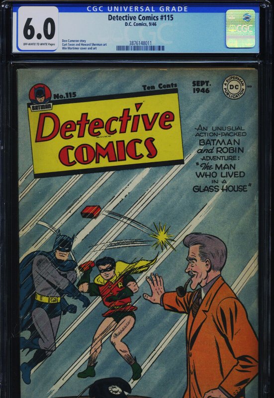 Detective Comics #115 (DC Comics), CGC 6.0 graded comic book, Universal Blue label — front cover in its holder