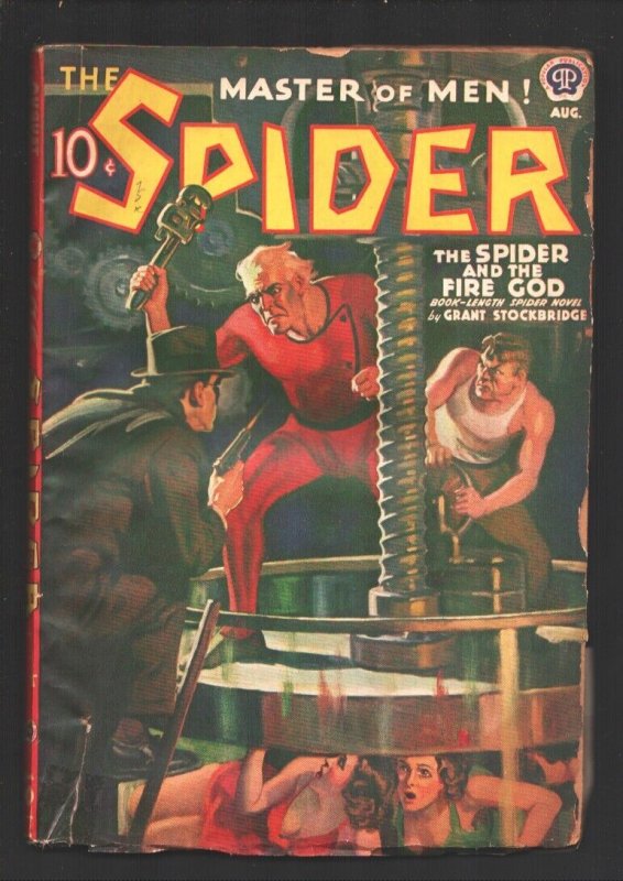 Spider 8/1939-"The Spider and the Fire God"-John Howitt Weird Menace Cover-Gr..., raw, ungraded comic book — front cover