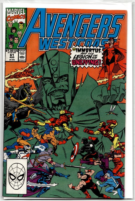 Avengers West Coast #61 (Marvel Comics, 1990), raw, ungraded comic book — front cover