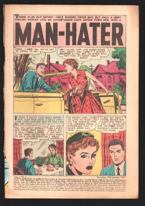 Young Romance #91 (1957), raw, ungraded comic book — front cover