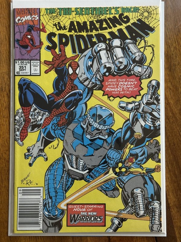 The Amazing Spider-Man #351 (Marvel Comics, 1991), raw comic book in VF/NM 9.0 condition — front cover