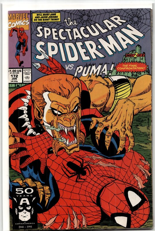 The Spectacular Spider-Man #172 (Marvel Comics, 1991), raw, ungraded comic book — front cover