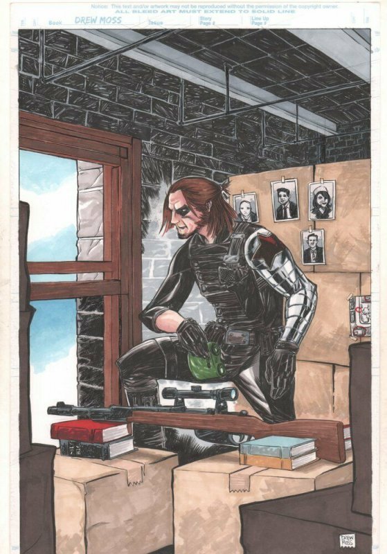 Winter Soldier JFK Assassination Full Figure Color Art Commission by Drew Moss, raw, ungraded comic book — front cover