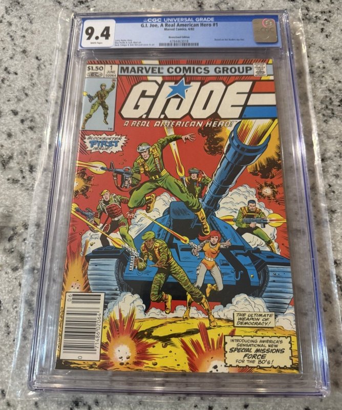G.I. Joe #1 (Marvel Comics, 1982), CGC 9.4 graded comic book, Universal Blue label — front cover in its holder