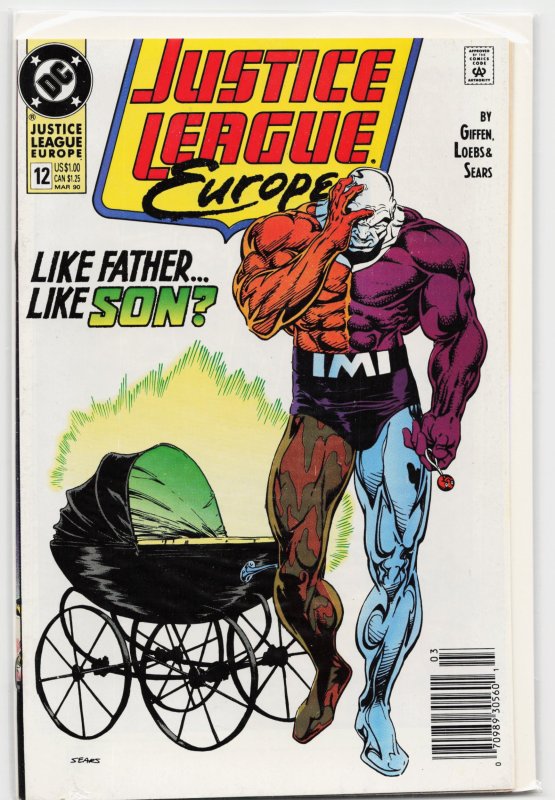 Justice League Europe #12 (DC Comics, 1990), raw, ungraded comic book — front cover