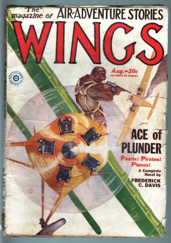 Wings Aug 1929-Great Cover Art-Rare Aviation Pulp VG, raw comic book in VG condition — front cover