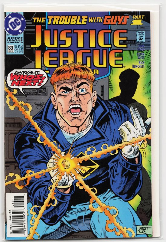 Justice League America #83 (DC Comics, 1993), raw, ungraded comic book — front cover