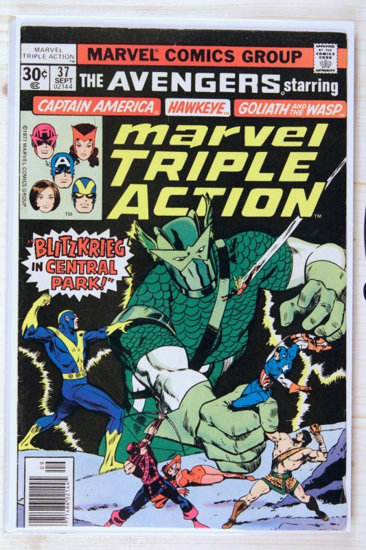 Marvel Triple Action #37 (Marvel Comics, 1977), raw comic book in FN+ 6.5 condition — front cover