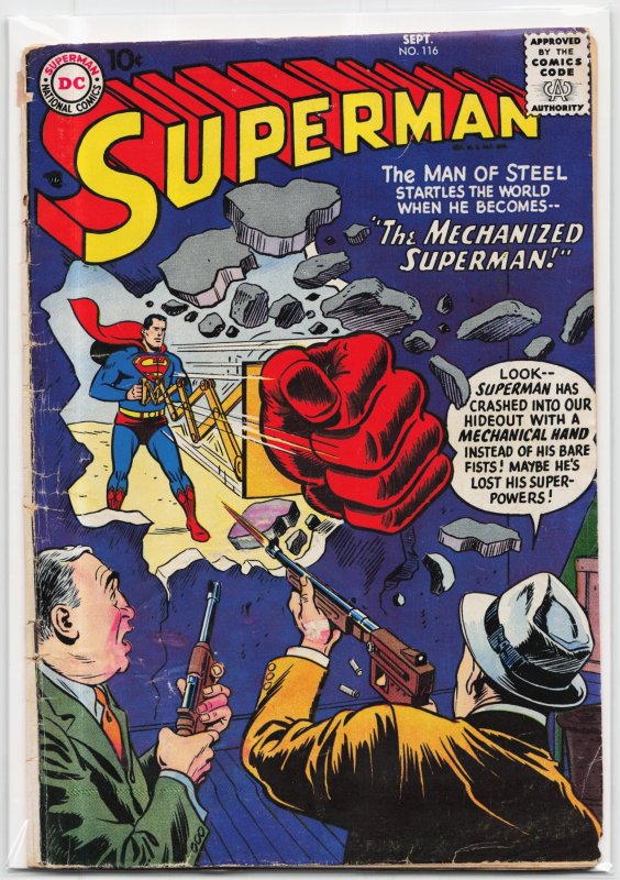 Superman #116 (DC Comics, 1957), raw, ungraded comic book — front cover