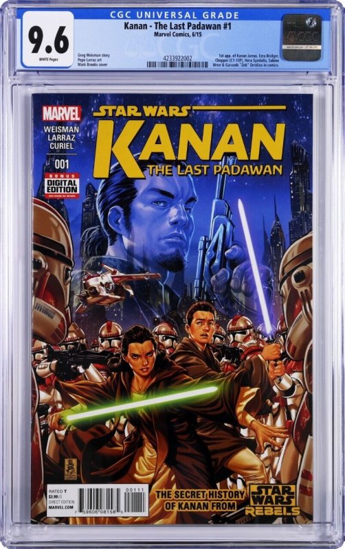 Star Wars Kanan the Last Padawan #1 (Marvel Comics), CGC 9.6 graded comic book, Universal Blue label — front cover in its holder