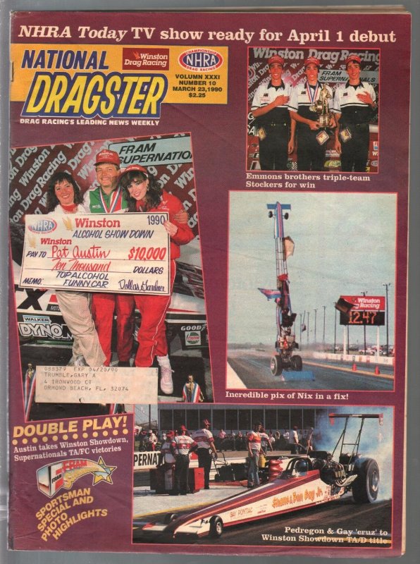 National Dragster-NHRA 3/23/1989-Jimmy Nix-Emmons Triplets-pix-info-stats-FN, raw comic book in FN condition — front cover