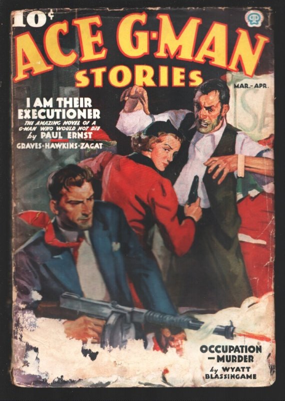 Ace G-Man Stories 3/1937-Tommy gun Cover-Malvin Singer-crime Stories-Wyatt Blass, raw, ungraded comic book — front cover