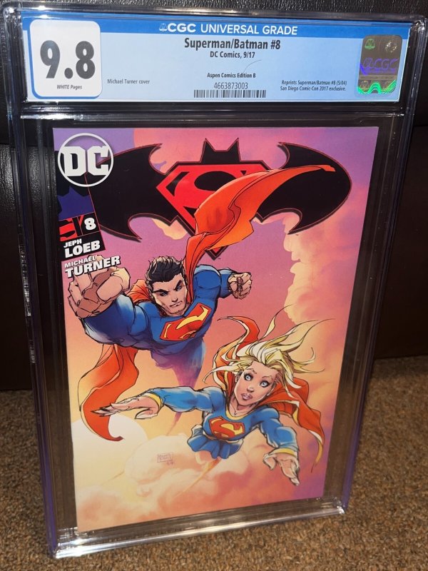 Superman Batman #8 (2017), CGC 9.8 graded comic book, Universal Blue label — front cover in its holder