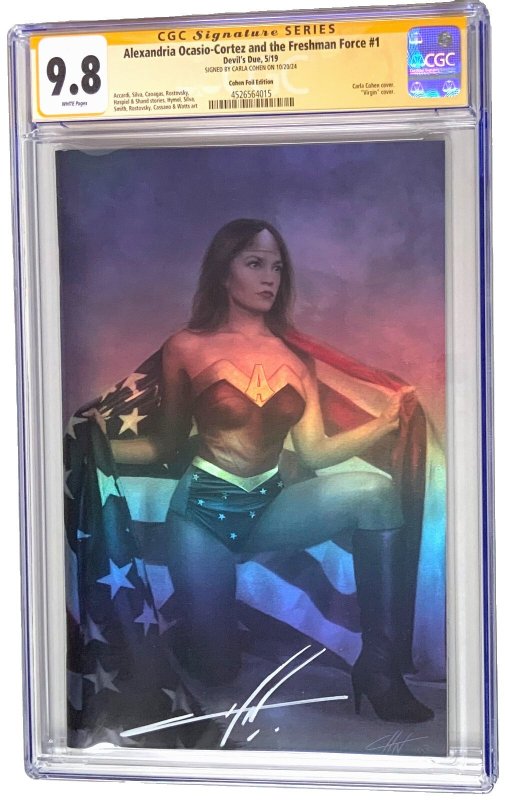 Aoc Alexandria Ocasio-Cortez Freshman Force #1, CGC 9.8 graded comic book, Signature Series label — front cover in its holder