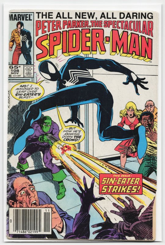 The Spectacular Spider-Man #108 (Marvel Comics, 1985), raw, ungraded comic book — front cover