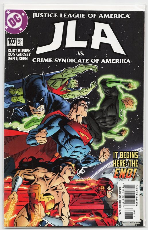 JLA #107 (DC Comics, 2004), raw, ungraded comic book — front cover
