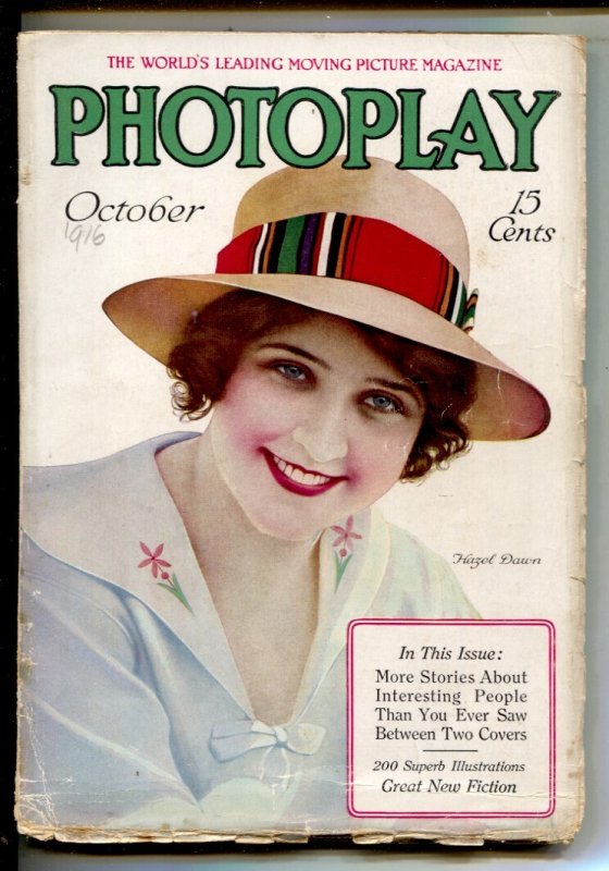 MAG: Photoplay 10/1916-Hazel Dawn Portrait Cover & Feature-D.W. Griffith & "B..., raw, ungraded comic book — front cover