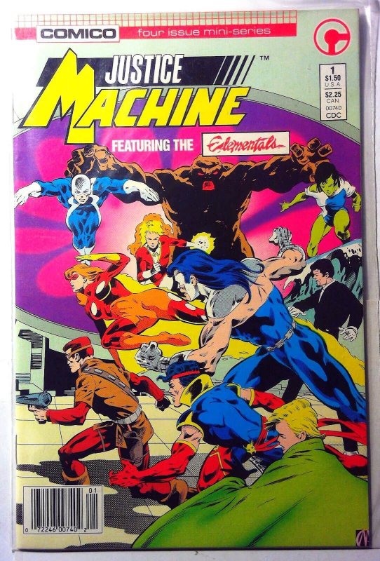Justice Machine Featuring Elementals #1 (1986), raw, ungraded comic book — front cover