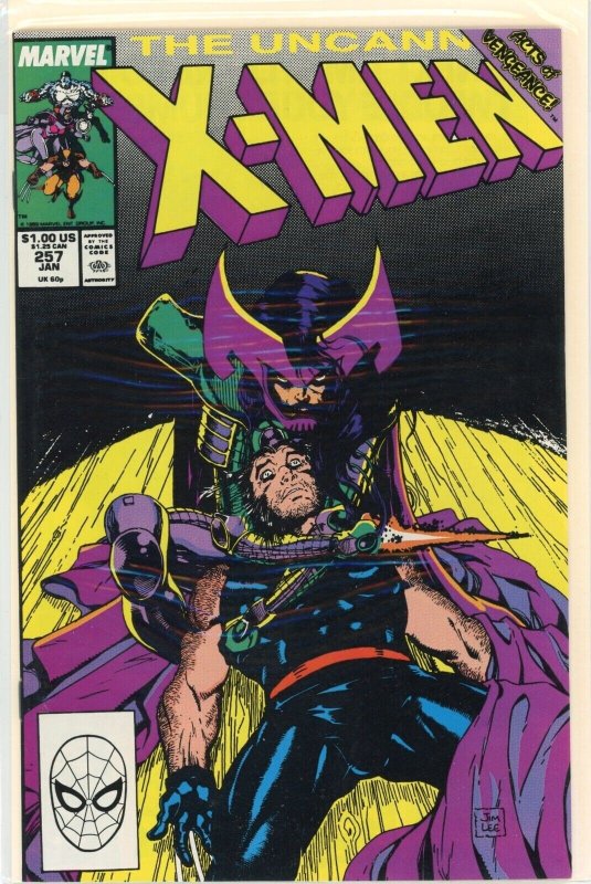 Uncanny X-Men #257 (Marvel Comics, 1990), raw comic book in NM- 9.2 condition — front cover