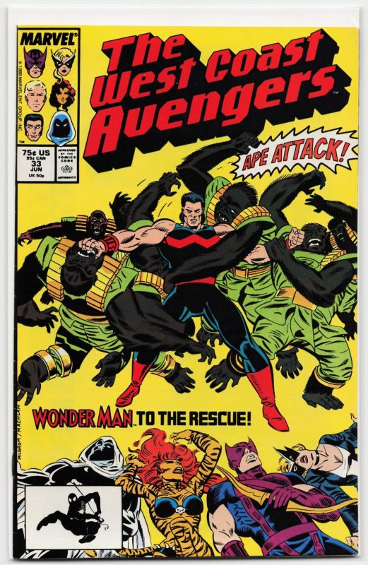 West Coast Avengers #33 (Marvel Comics, 1988), raw, ungraded comic book — front cover