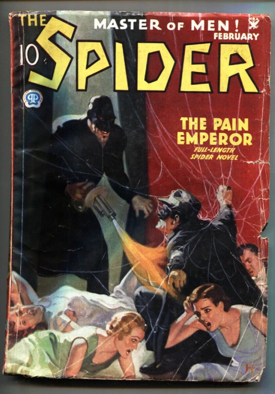 The Spider February 1935-Villain with Flame Thrower!-pulp Magazine-Rare (Popular Publications, 1935), raw, ungraded comic book — front cover