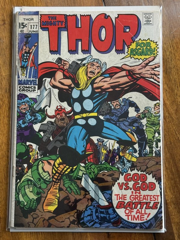 The Mighty Thor #177 (Marvel Comics, 1970), raw comic book in VG+ 4.5 condition — front cover