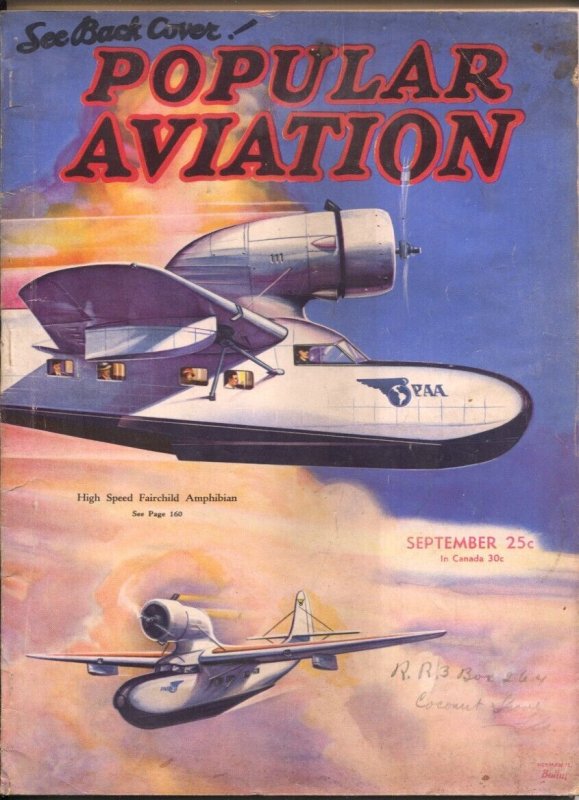 Pulp: Popular Aviation 9/1935-Fairchild Amphibian Cover-poison Gas-pulp Thri..., raw, ungraded comic book — front cover
