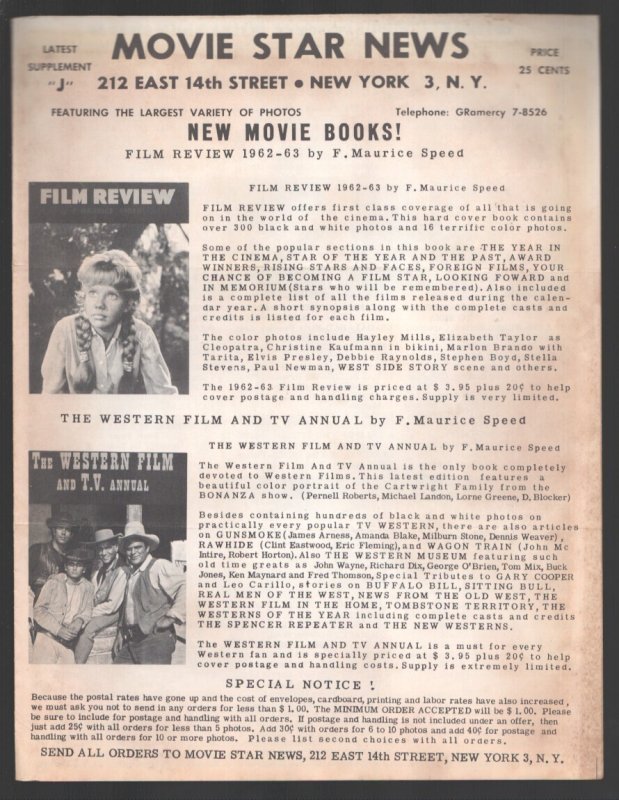 Movie Star News Mail Order Sales Catalog Supplement #L 1960's-Irving Klaw-8 X... (1960), raw, ungraded comic book — front cover