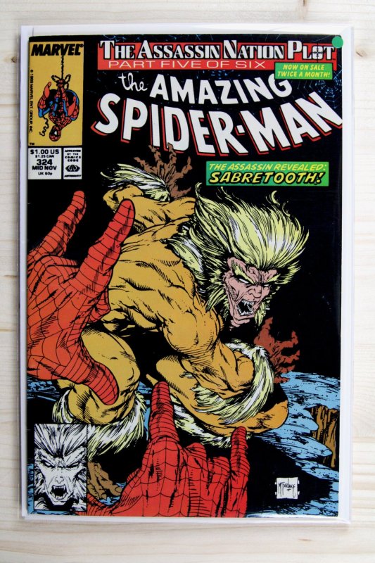 The Amazing Spider-Man #324 (Marvel Comics, 1989), raw comic book in VF+ 8.5 condition — front cover