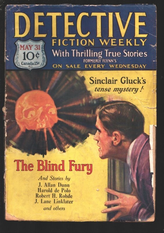 Detective Fiction Weekly 5/31/1930-Skull Horror Cover-"The Gray Gangster" by J., raw, ungraded comic book — front cover