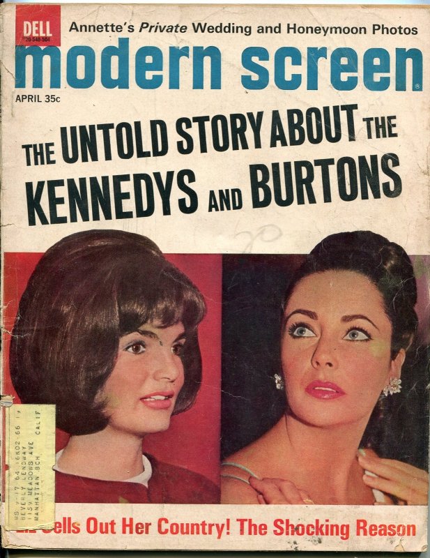MAG: Modern Screen Magazine April 1965- Liz Taylor- Jackie Kennedy- Sean Connery (1965), raw, ungraded comic book — front cover