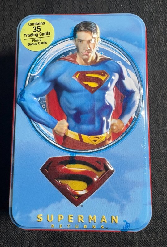 2006 Superman Returns Topps Movie Cards TIN BOX of 37 Sealed DC Comics (DC Comics, 2006), raw, ungraded comic book — front cover