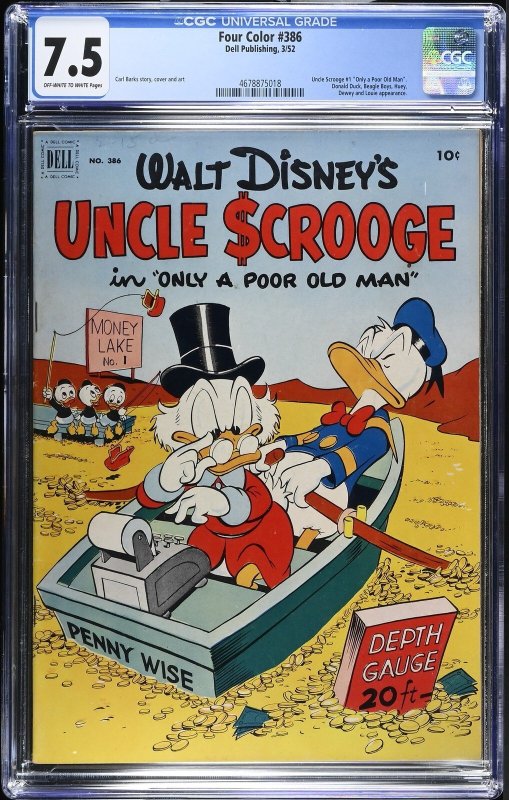 Four Color #386 (Dell Comics, 1952), CGC 7.5 graded comic book, Universal Blue label — front cover in its holder