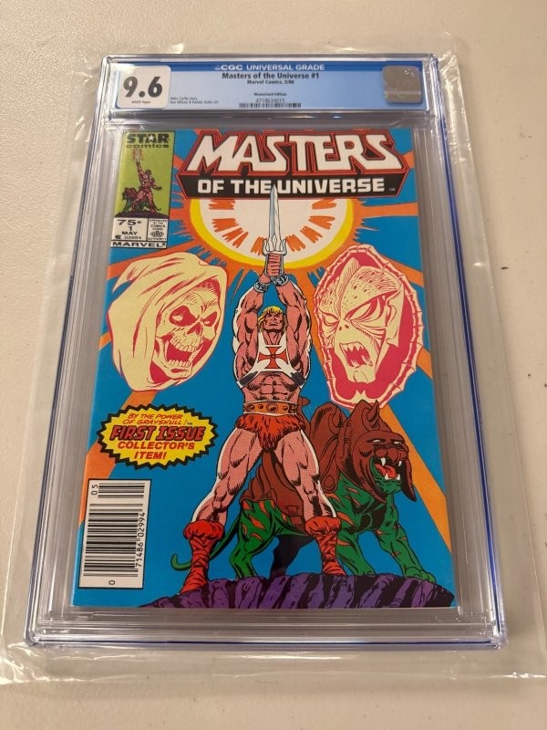 Masters of the Universe #1 (Marvel Comics, 1982), CGC 9.6 graded comic book, Universal Blue label — front cover in its holder
