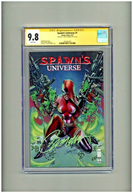 Spawn's Universe #1, CGC 9.8 graded comic book, Signature Series label — front cover in its holder