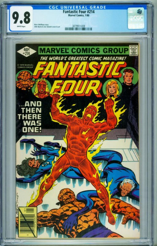 Fantastic Four #214 (Marvel Comics, 1980), CGC 9.8 graded comic book, Universal Blue label — front cover in its holder