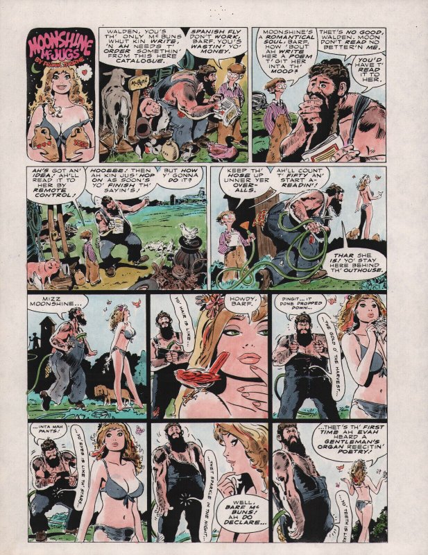 Moonshine McJugs Strip Painted Art by Frank Thorne - Hose Gag, raw, ungraded comic book — front cover