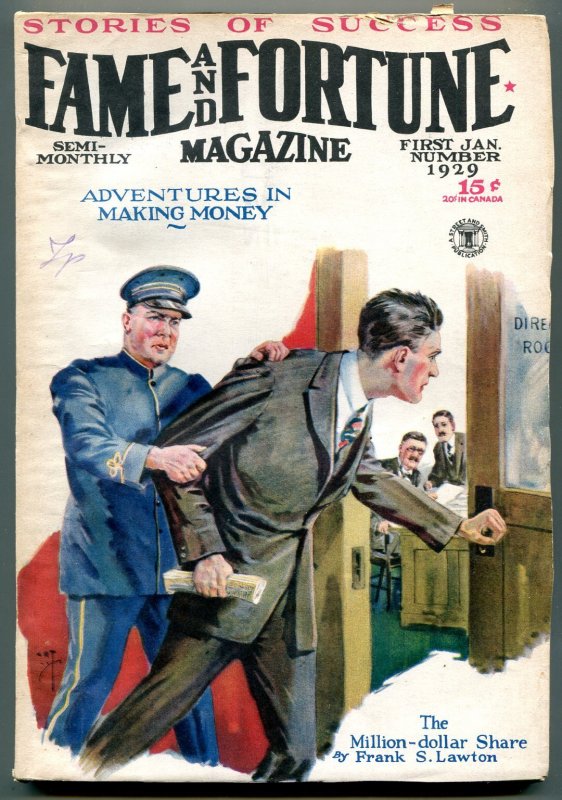 Pulp: Fame and Fortune Pulp 1st January 1929- Frank Lawton VG-, raw comic book in VG- condition — front cover
