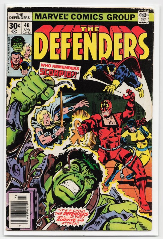 The Defenders #46 (Marvel Comics, 1977), raw, ungraded comic book — front cover