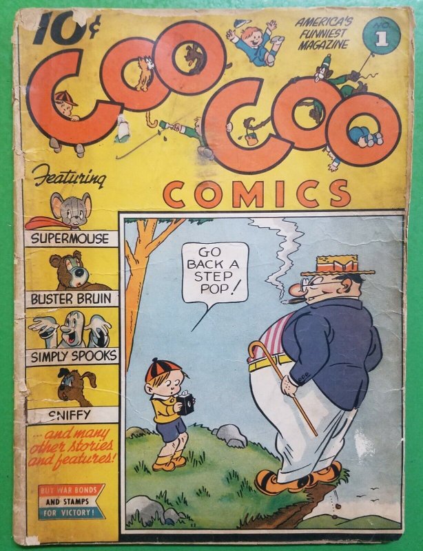 Coo Coo Comics #1 (1942), raw comic book in GD condition — front cover