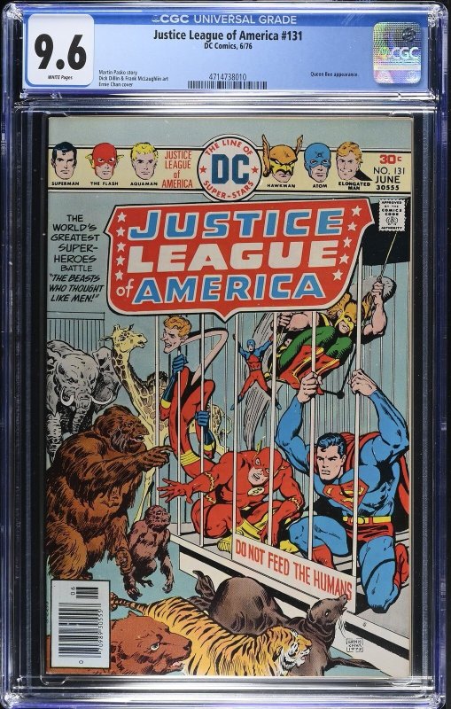 Justice League of America #131 (DC Comics, 1976), CGC 9.6 graded comic book, Universal Blue label — front cover in its holder