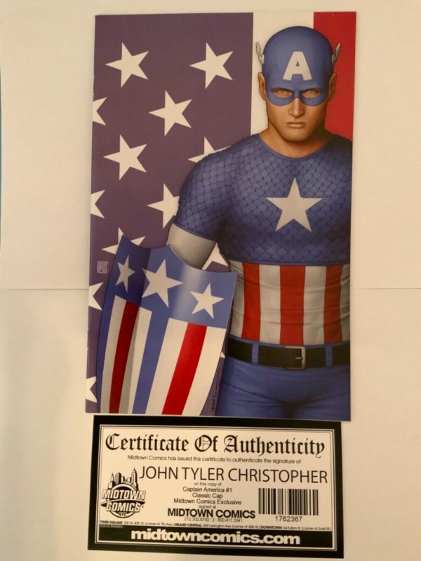 Captain American #1 Midtown Comics Exclusive Set of 5 Covers All Signed W/coa., raw, ungraded comic book — front cover