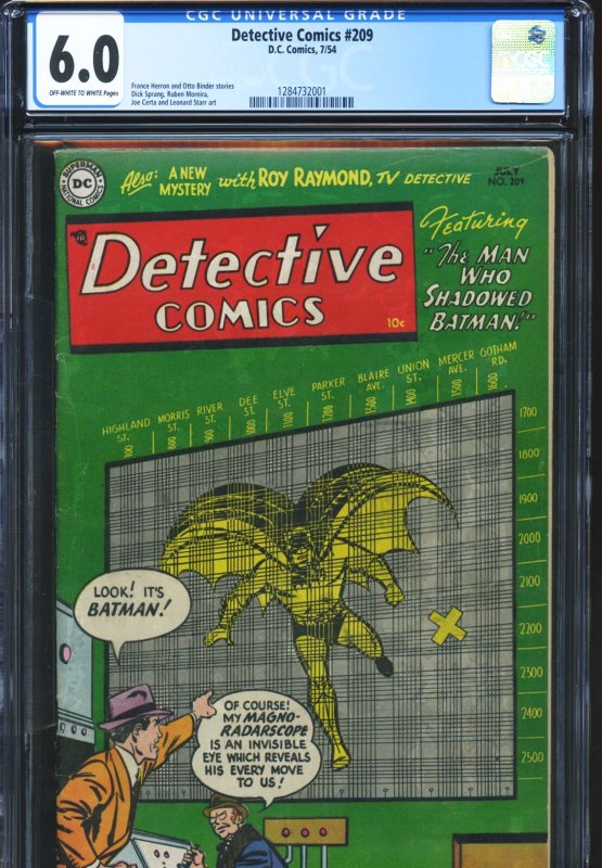 Detective Comics #209 (DC Comics), CGC 6.0 graded comic book, Universal Blue label — front cover in its holder