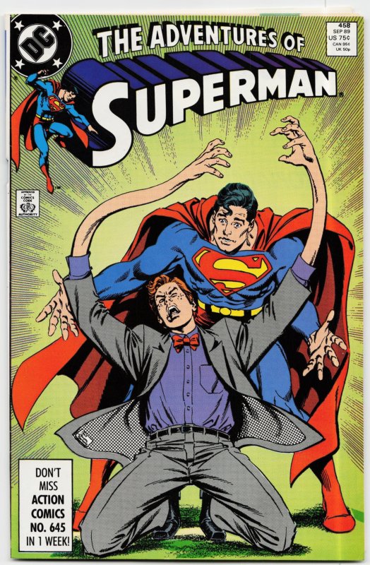Adventures of Superman #458 (DC Comics, 1989), raw, ungraded comic book — front cover